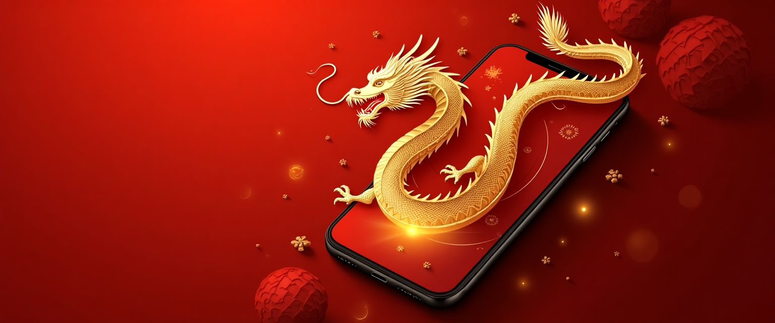 金龙环绕智能手机的抽象艺术设计